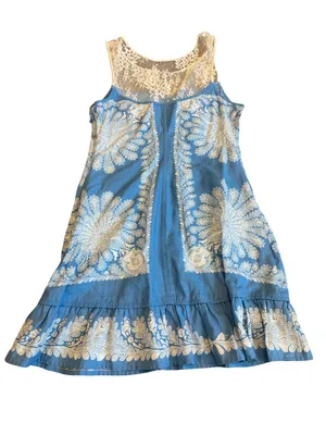 Free People Blue Ivory Paisley Lace Yoke Shift Dress Boho Mini Size 4 Women's thumbnail 7