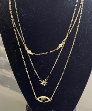 Steve Madden 3 Elegant Gold Layered Necklaces evill eye, star thumbnail 1