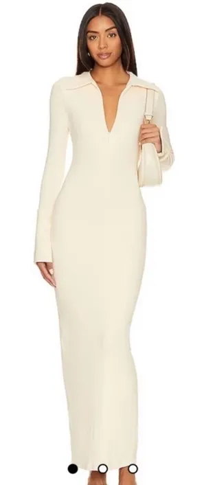 The Line By K Candela Flared Sleeve Maxi Ribbed Zipper Dress Vanilla Medium thumbnail 1