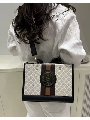 Monogram Stripe Tote Bag G Logo Medallion Top Handle Crossbody Shoulder Bag NIP thumbnail 2