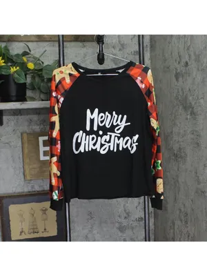 NWT cheibear Long Sleeve Merry Christmas Holiday Pajama Lounge Set Black / Red M thumbnail 2