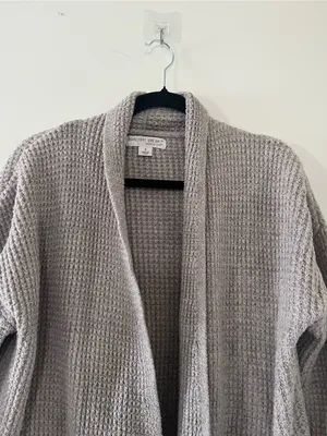 Barefoot Dreams Cozy Chic Oatmeal Taupe Waffle Knit Long Cardigan Small Cabin thumbnail 3