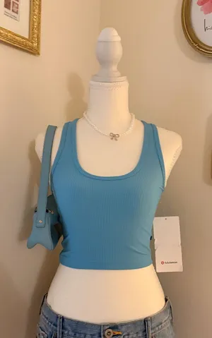 lululemon athletica Teal Ribbed Scoop Crop Tank thumbnail 1
