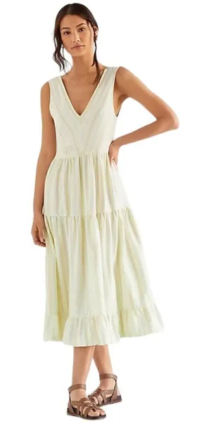 Anthropologie Striped Tier Maxi Dress neutral motif S thumbnail 1