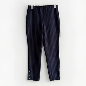 Rag & Bone Simone Cropped Side Snap Pants Women's Size 4 Navy Red Pinstripe thumbnail 2