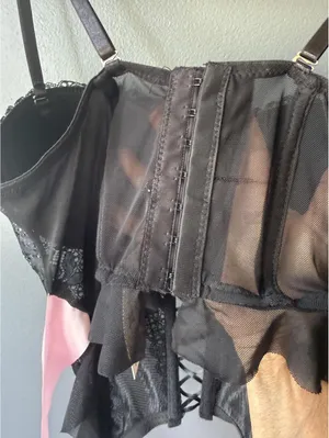 Adult Large Black Lace Bow Corset with Pink Satin Bow thumbnail 8