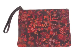 Lucky Brand Wristlet Pouch Women OS Burgundy Floral Embroidered Suede Boho thumbnail 1
