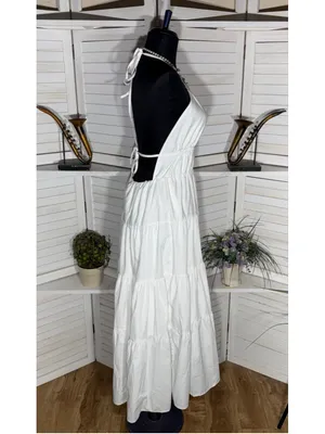 Vintage Y2K maxi dress backless plunge white tiered coquette boho fairy cocktail thumbnail 3