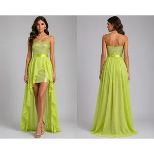 Cache Apple Green Sequin Encrusted Strapless Event New HiLow Dress Lined $218 NWT thumbnail 2