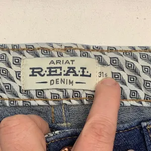 Ariat size 31 short high rise straight Real Denim Jeans Blue Stitching cowgirl r thumbnail 2