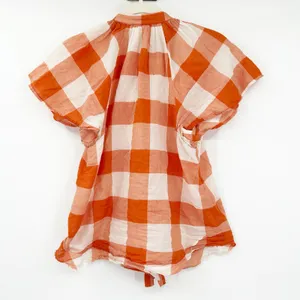 Anthropologie Maeve Womens Flutter Sleeve Button Up Gingham Plaid Blouse Size XS thumbnail 7