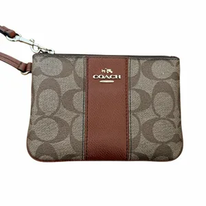 Coach Brown Leather Monogram Wristlet Wallet thumbnail 2