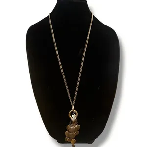 Long gold tone tiered hearts tassel necklace thumbnail 2
