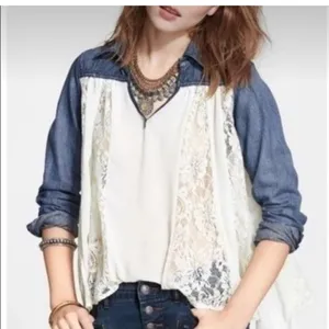 Free people denim and lace top small.bohemian‎ thumbnail 1
