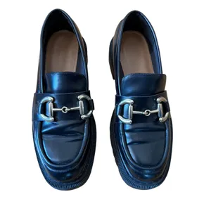 H&M Black Lug Sole Loafers Chunky Platform Horsebit Hardware Women's Size 40 thumbnail 2