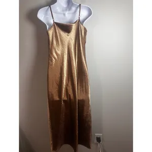 Banana‎ Republic Gold Metallic Cowl Neck Bias Cut Midi Slip Dress Size 2 Holiday thumbnail 3