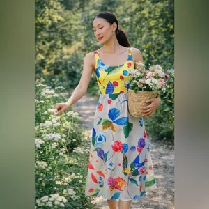 Tuckernuck Vivid Jardin Dominique Dress S Multi Yellow Floral Midi NWT thumbnail 13