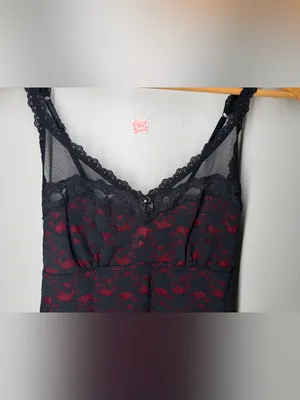 Y2K Arianne Black Red Lace Slip Dress Whimsigoth Dark Romantic Goth Femme Fatale thumbnail 2