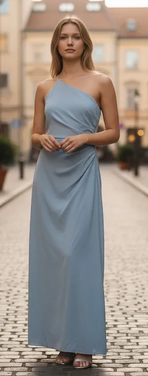 Revelry One Shoulder‎ Maxi Dress Womens 6 Light Blue Formal Bridesmaid Gown thumbnail 1