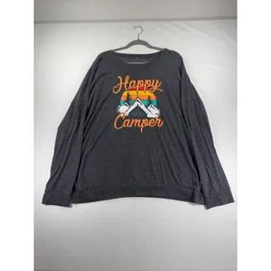 Happy Camper Graphic Sweatshirt Charcoal Grey Long Sleeve XXL Camping Hiking thumbnail 3