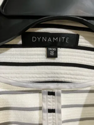 Dynamite Women’s White Striped Blazer with Faux Zipper Pockets thumbnail 4