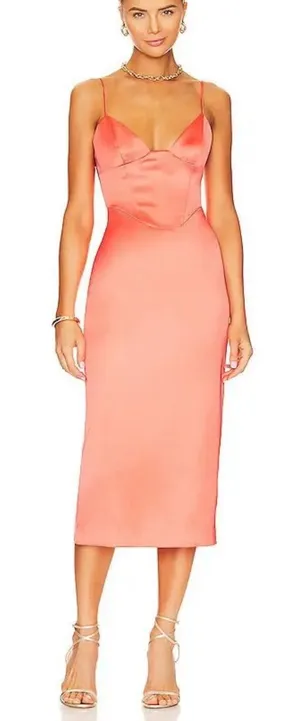 Bardot Ayla Midi Dress Orange Fizz Satin Corset NWT XL US 10 thumbnail 1