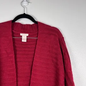Sundance Women Red Open Front Knit Cardigan Cable Sleeve Sweater Sz‎ S thumbnail 3