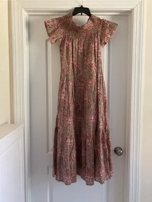 Smocked Floral Maxi Dress in Rust Pink thumbnail 3
