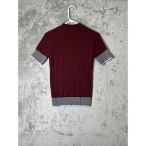 TOME Plum Ribbed Merino Wool Blend Short Sleeve Sweater Contrast Trim Size Small thumbnail 3