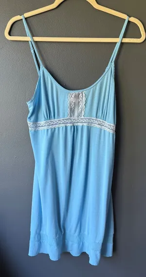 Victoria's Secret Angel Light Blue Lace Trim Slip Dress Size M thumbnail 1