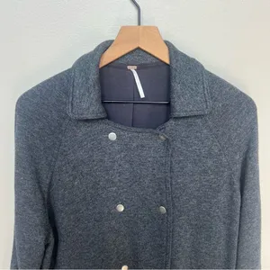 Free People Slouchy Peacoat Charcoal Gray Double Breasted Jacket Size Small thumbnail 5