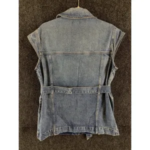NEW Express Women's Denim Vest Size Small Utility Style Belted Blue Jean Jacket thumbnail 11