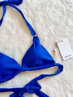 NWT Quince Italian Full Coverage Ring Triangle Bikini Top in Electric Blue - S thumbnail 4