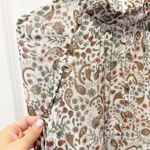 Nicholas Silk Paisley Long Sleeve Midi Dress Size 12 Mock Neck‎ Cuff Sleeve thumbnail 5