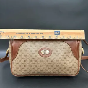 Vintage GUCCI Micro GG Supreme PVC Canvas Brown Leather Trim Shoulder Bag thumbnail 8