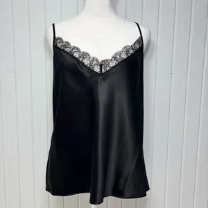 Lauren Ralph Lauren Black Silk Satin Lace Trim Camisole Top Size‎ 12 thumbnail 3