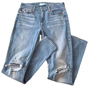 7 For All Mankind light wash distressed high waist ankle skinny s26 denim thumbnail 1