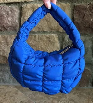 NEW Royal Blue Mini Puffer Quilted Tote Bag thumbnail 1