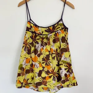 Milly New York Yellow Brown Floral Print Flowy Babydoll Cami Top Tank Womens 2 thumbnail 6