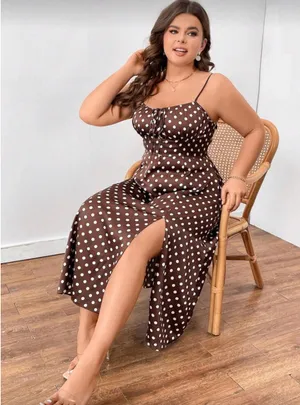Brown and cream polka dot dress thumbnail 4