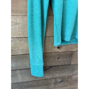 American Eagle Ribbed Mock Neck Long Sleeve Crop Top Teal Green thumbnail 4