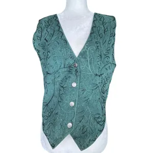 Vintage Scully Western‎ Embroidered Leather Vest Green Suede Boho Cowgirl Small thumbnail 2