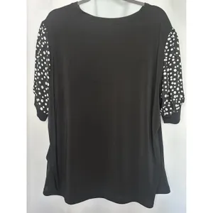 NY Collection Women Plus Size 2X Top Black Polka Dot Chiffon Puff Sleeve Stretch thumbnail 5