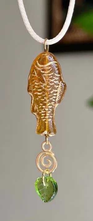Handmade quality Czech glass amber fish boho funky necklace🌀🐟💙 thumbnail 1