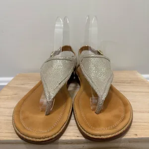 Sperry Abbey‎ Sparkle Platinum Leather Buckle Sandals 8 thumbnail 4