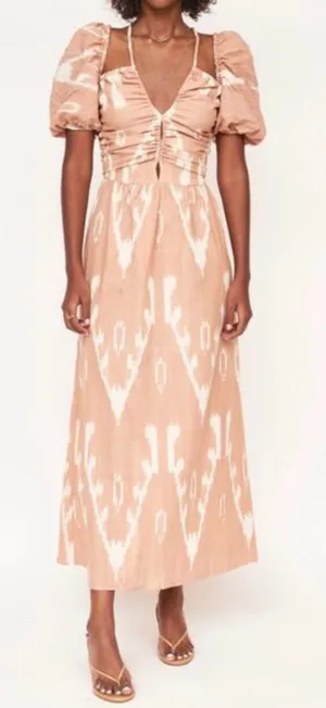 Mirth 100%cotton Rust Tie-Dye Midi Dress with Puff Sleeves size medium thumbnail 1