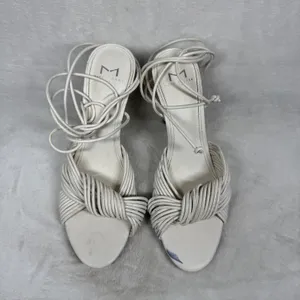 Marc Fisher LTD White‎ Leather Lace Up Strappy Stiletto Heels Knotted Sandals 8 thumbnail 3