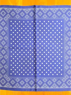 Elegant Blue Polka Dot and Geometric Border Square Satin Polyester Scarf thumbnail 3