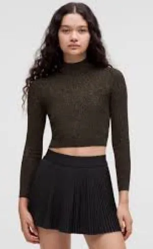 Lululemon Black Glitter Knit‎ Twist Back Long Sleeve Top Size Medium NWT thumbnail 1
