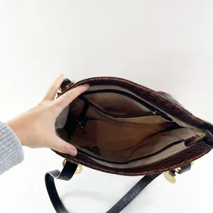 Brahmin Croc Embossed Leather Tote Handbag Purse Black Brown thumbnail 2